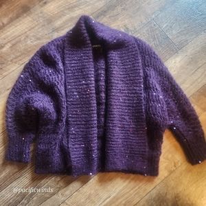 KNITTED CROP CARDIGAN PLUM TONAL SEQUINS SWEATER SMALL      ☆